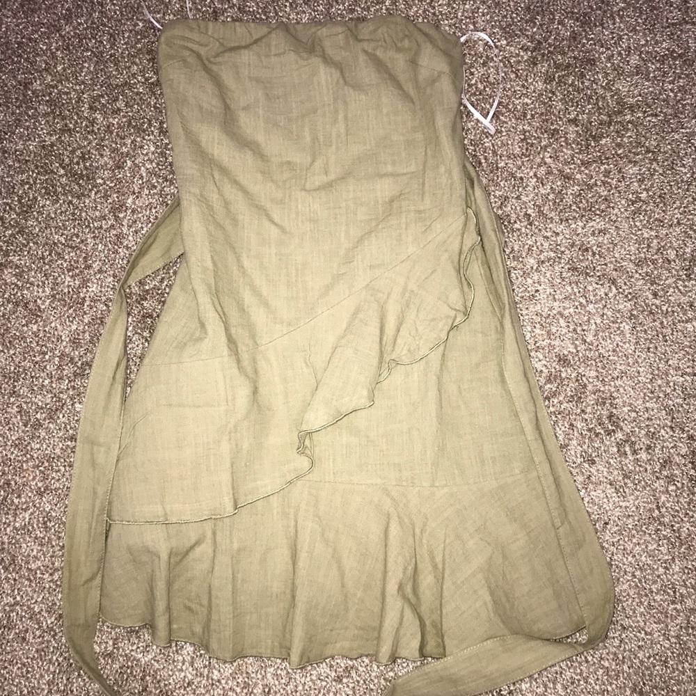 Olive green strapless dress